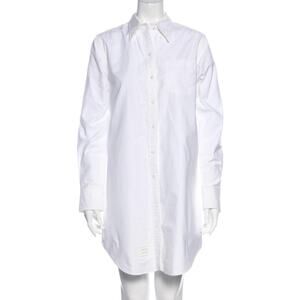 Thom Browne Knee-Length White Button Down Shirt Dress, Large
